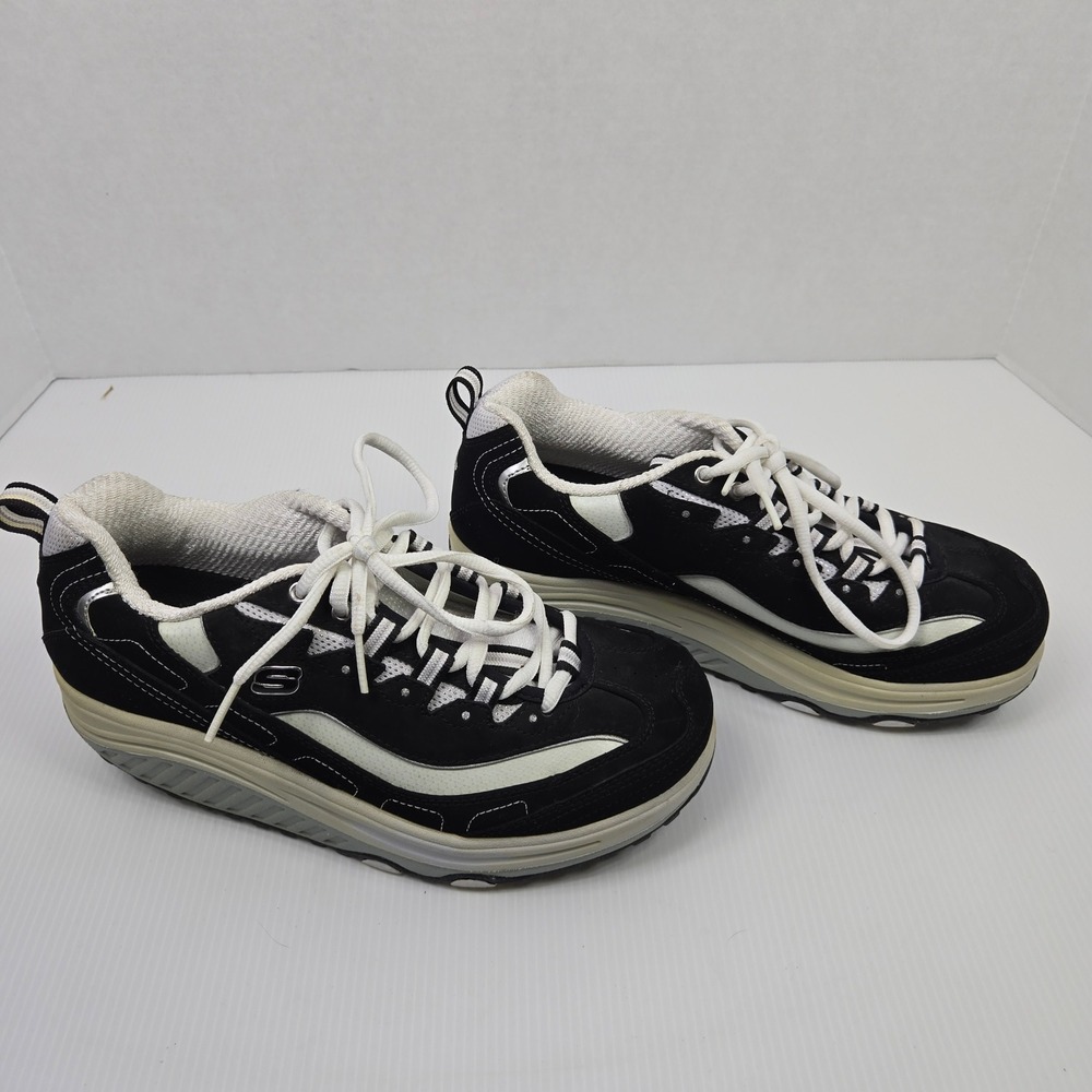 Skechers Shape-ups Fitness Toning Walking Shoes Black‎ White Women 7.5 11809